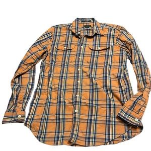 Eddie Bauer Mens Orange Plaid Flannel Long Sleeve Button Down Size XLT